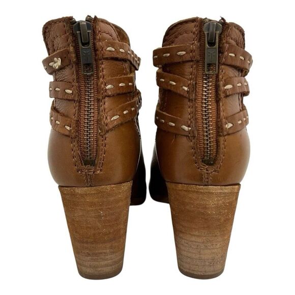 Frye Naomi Pickstitch Ankle Shooties Womens Size 7 B Whiskey Brown Leather Zip - Picture 5 of 7